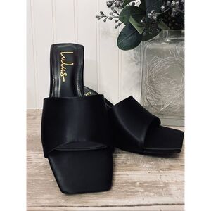 Lulus Yarie Black Satin High Heel Slide Sandal Sz 7